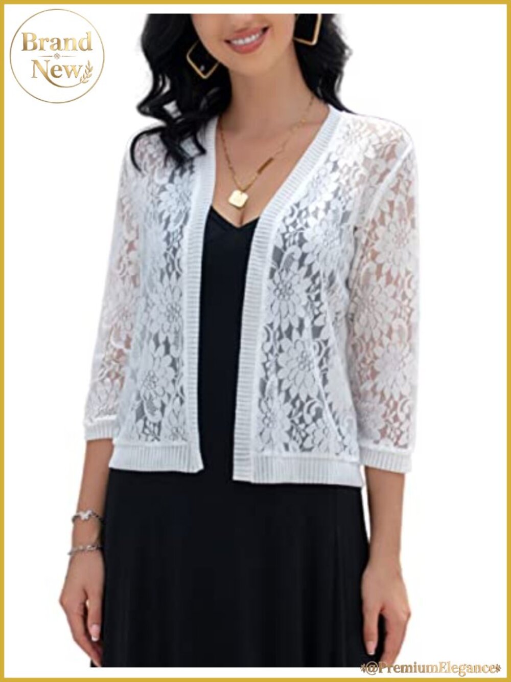 Women's Crochet Lace Shrug Bolero 3/4 Sleeve Cardigan Sheer